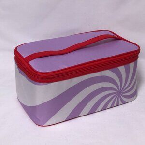 Clinique Cosmetic Makeup Train Case Travel Bag w/ Top Handle -Red White & Purple